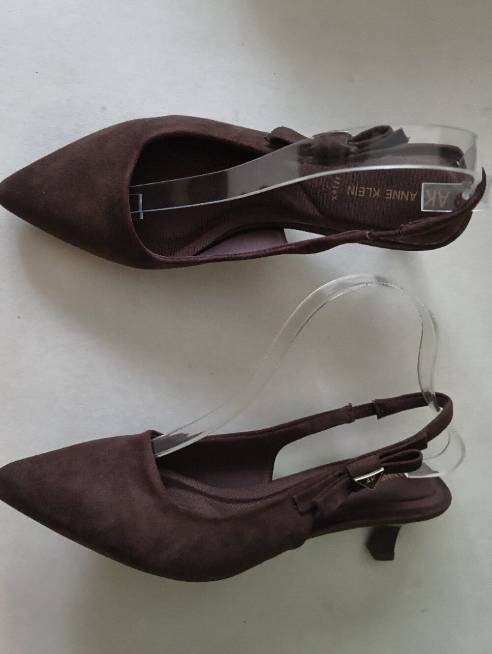 Anne Klein AK I-Flex Brown Suede Pointed Toe Slingback Kitten Heels Pumps Size 7